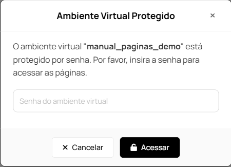 Modal de ambiente virtual protegido em Gerenciar Páginas