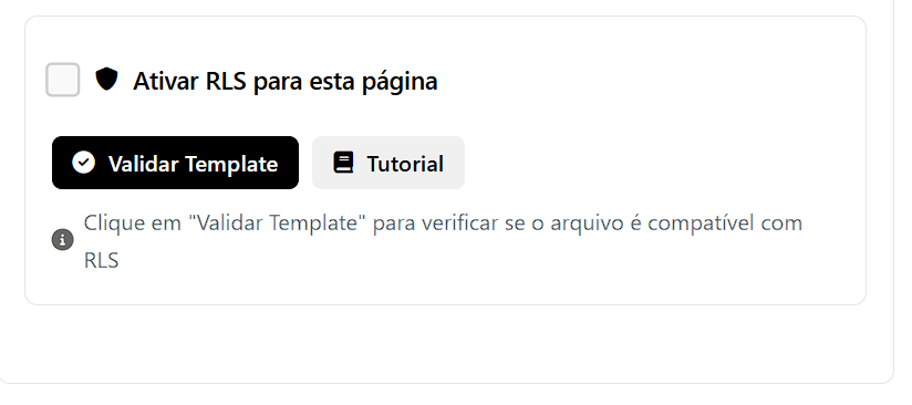 Estado inicial do bloco RLS no cadastro da página