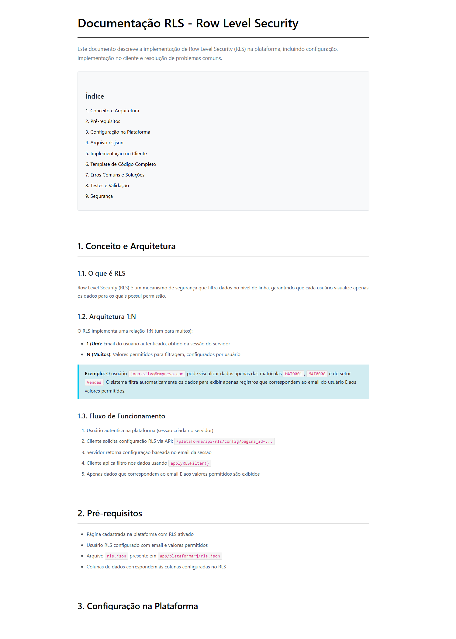 Tutorial completo do RLS exibido pela plataforma