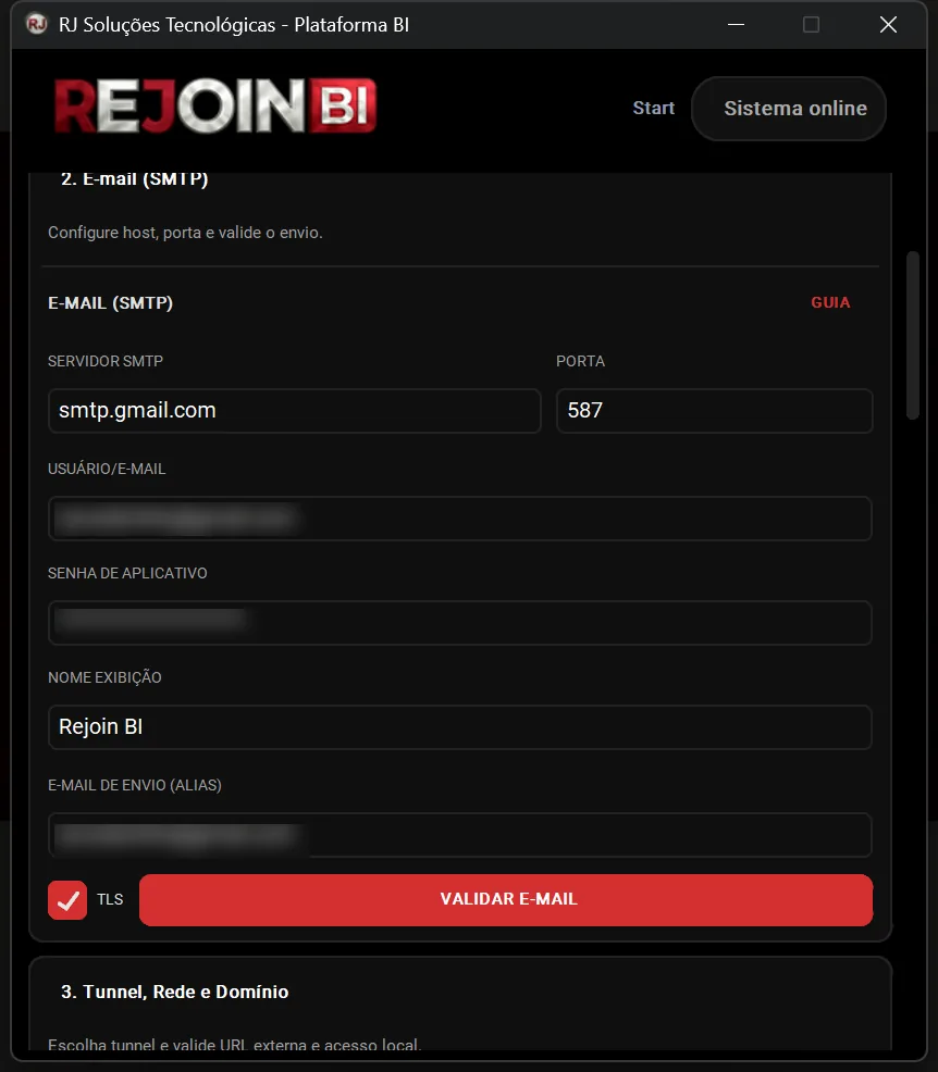 Configuração SMTP e Alias