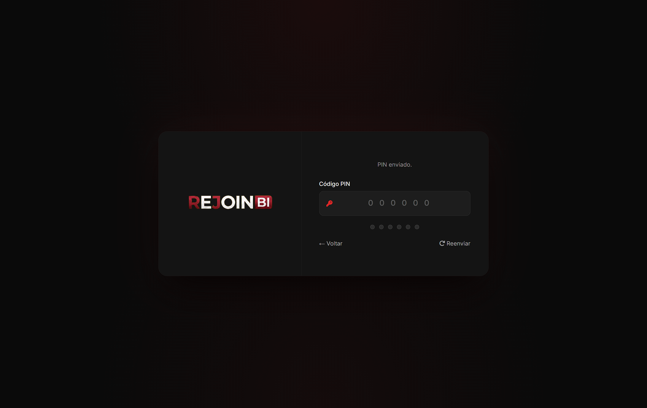 PIN confirmation screen