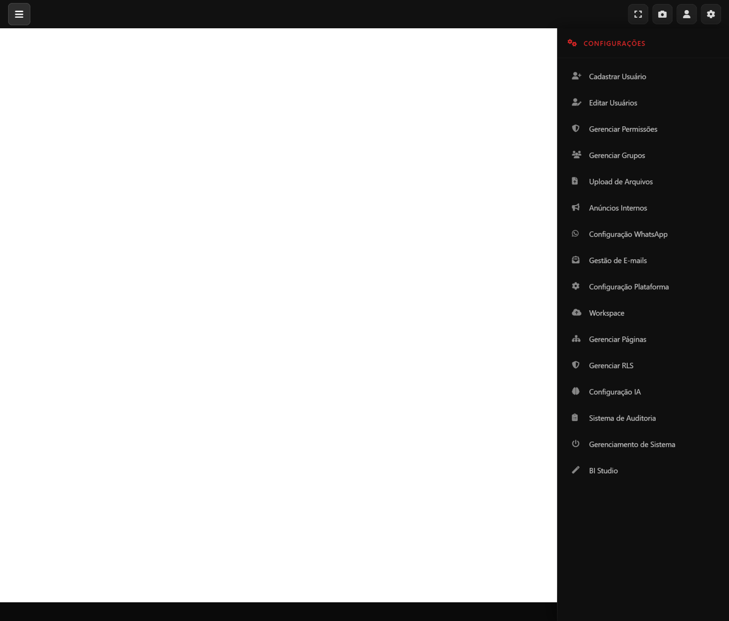 Painel lateral de Configurações