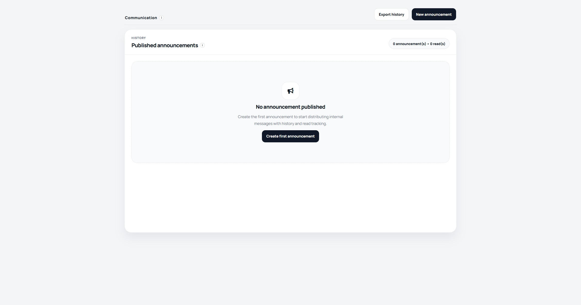 Internal Announcements page overview