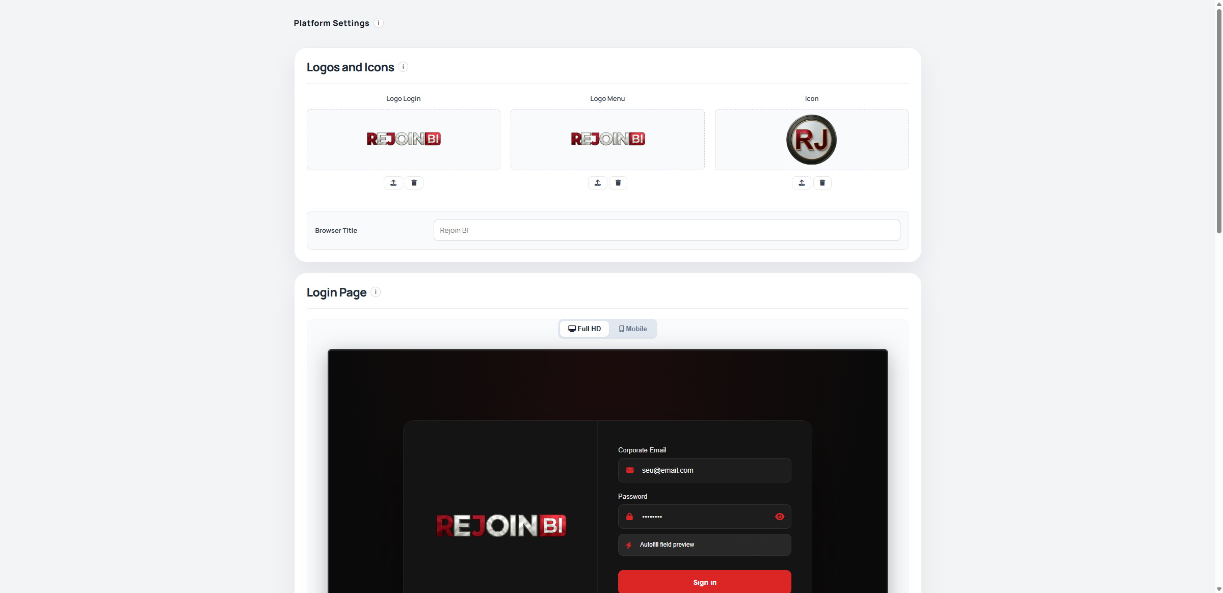 Platform Settings page overview